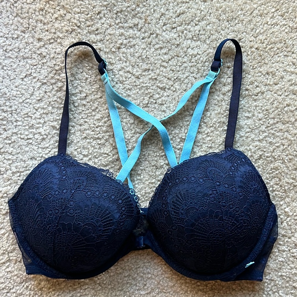 Victoria’s Secret Push-Up Bra, Blue, Front Closure, 38C